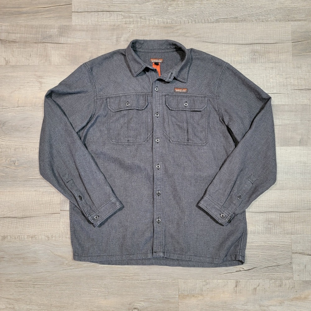 Patagonia Mens Farriers Shirt Hemp Blend Grey Long Sleeve Button Up Sz Large